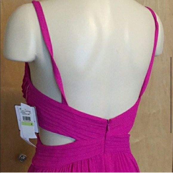 Laundry by Shelli Segal magenta cross cross gown - Picture 4 of 12
